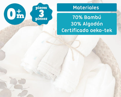 Pack 3 Gasitas 70x70cm de Bambú Kiokids