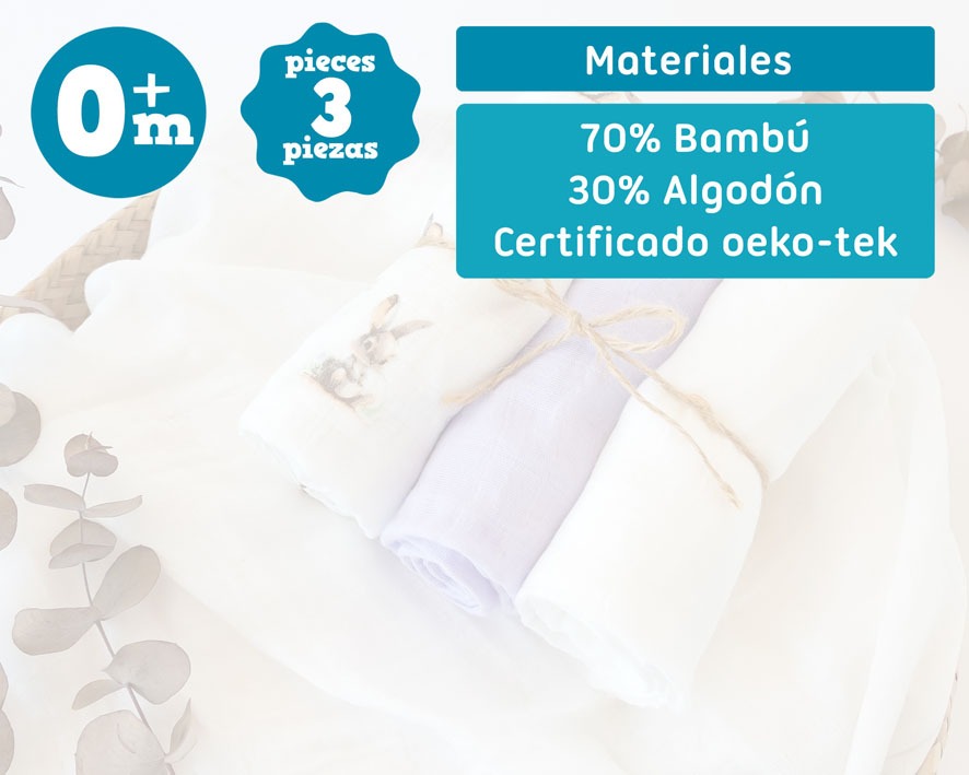 Pack 3 Gasitas 70x70cm de Bambú Kiokids