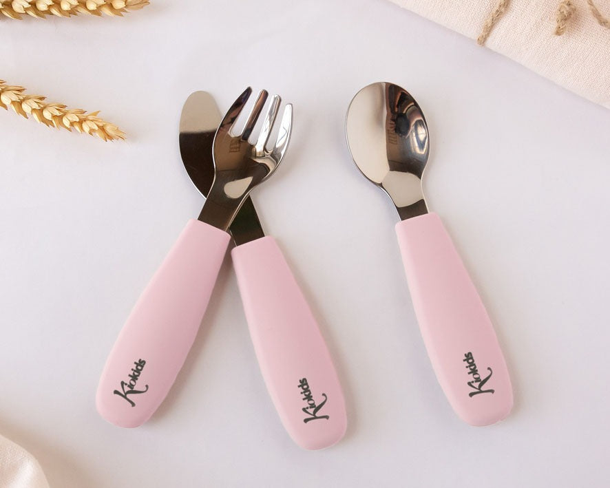 Conjunto de talheres de aço inoxidável/silicone Kiokids