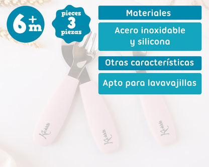 Conjunto de talheres de aço inoxidável/silicone Kiokids