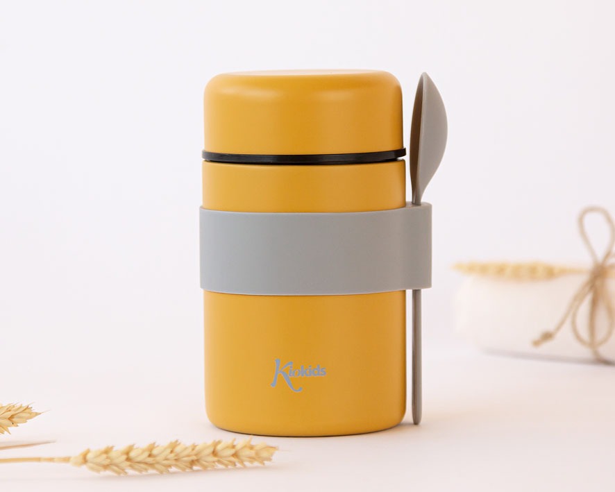Garrafa térmica de aço inoxidável para comida de bebê Kiokids com colher