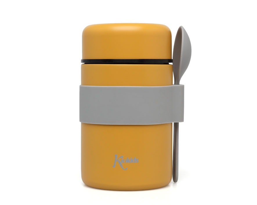 Garrafa térmica de aço inoxidável para comida de bebê Kiokids com colher