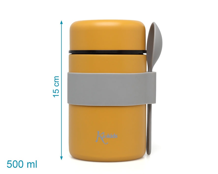 Garrafa térmica de aço inoxidável para comida de bebê Kiokids com colher
