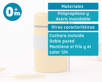 Garrafa térmica de aço inoxidável para comida de bebê Kiokids com colher