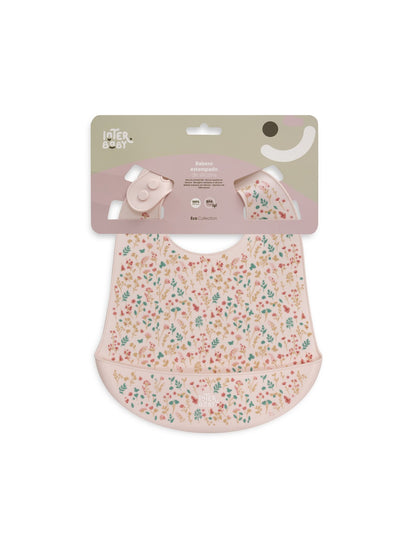Babero Silicona Estampado Modelo Flores Petalos Rosa Interbaby