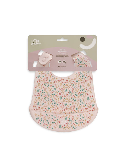 Babero Silicona Estampado Modelo Flores Petalos Rosa Interbaby