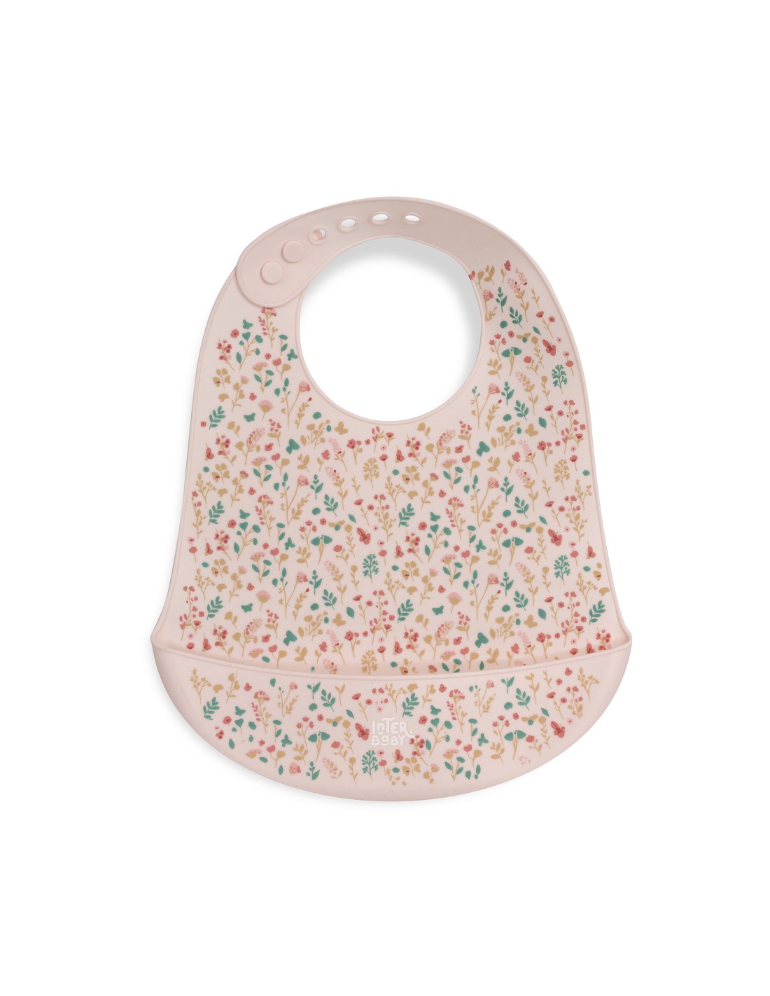 Babero Silicona Estampado Modelo Flores Petalos Rosa Interbaby