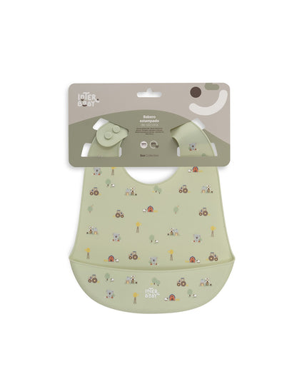 Babero Silicona Estampado Modelo Granja Koala Verde Interbaby