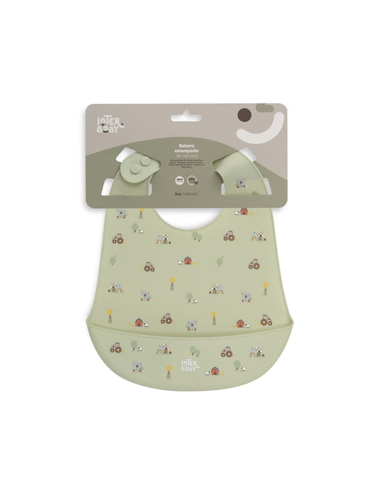 Babero Silicona Estampado Modelo Granja Koala Verde Interbaby