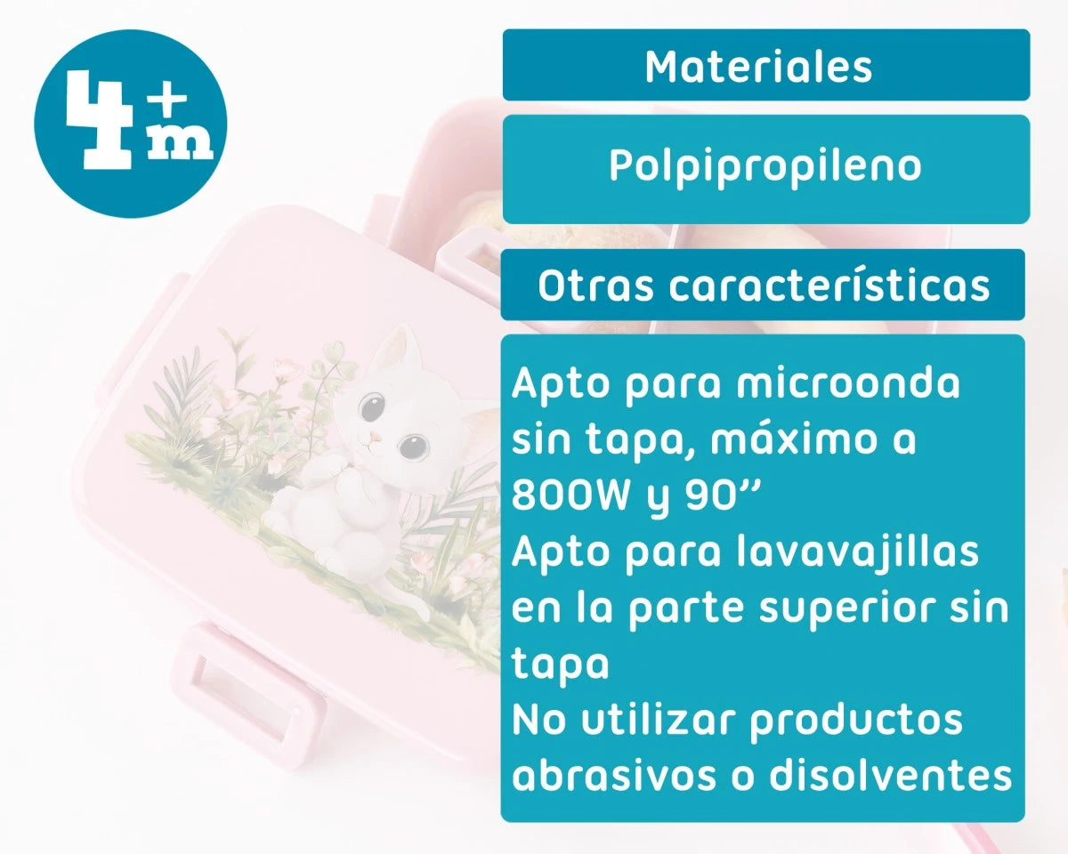 Caja de almuerzo infantil con compartimentos rosa de Kiokids