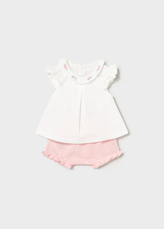 Conjunto cubrepañal y blusa con volantes recién nacida 1288 Mayoral
