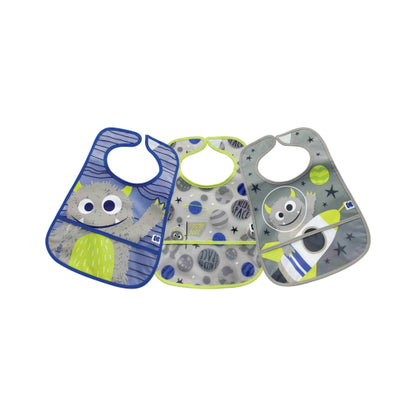 Set de baberos de rizo y EVA con recogemigas 3 uds Alien-Cosmos-Rocket de Kikkaboo