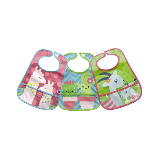 Set de baberos de rizo y EVA con recogemigas 3 uds Lama-Cactus-Goat de Kikkaboo