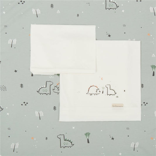 Conjunto de lençóis de malha de 3 peças, 40x80 cm, Jurassic Mint Bimbi Casual Stroller Carrycot