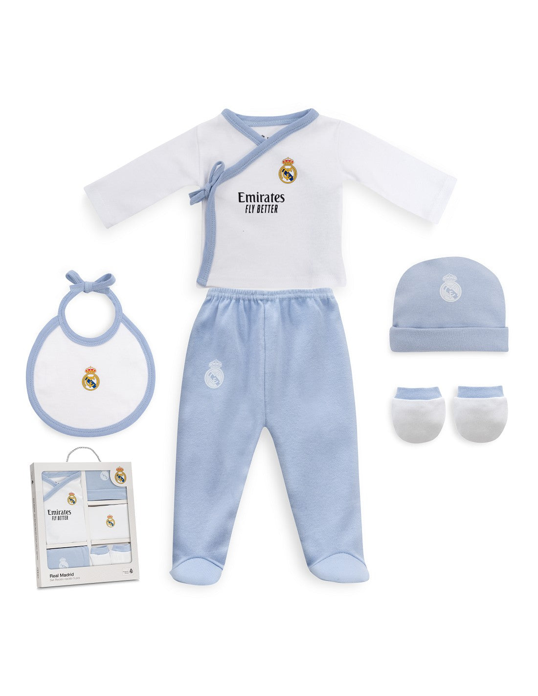 Set Regalo 5 Pcs 100% Alg T 0-6 m Mod Real Madrid Azul