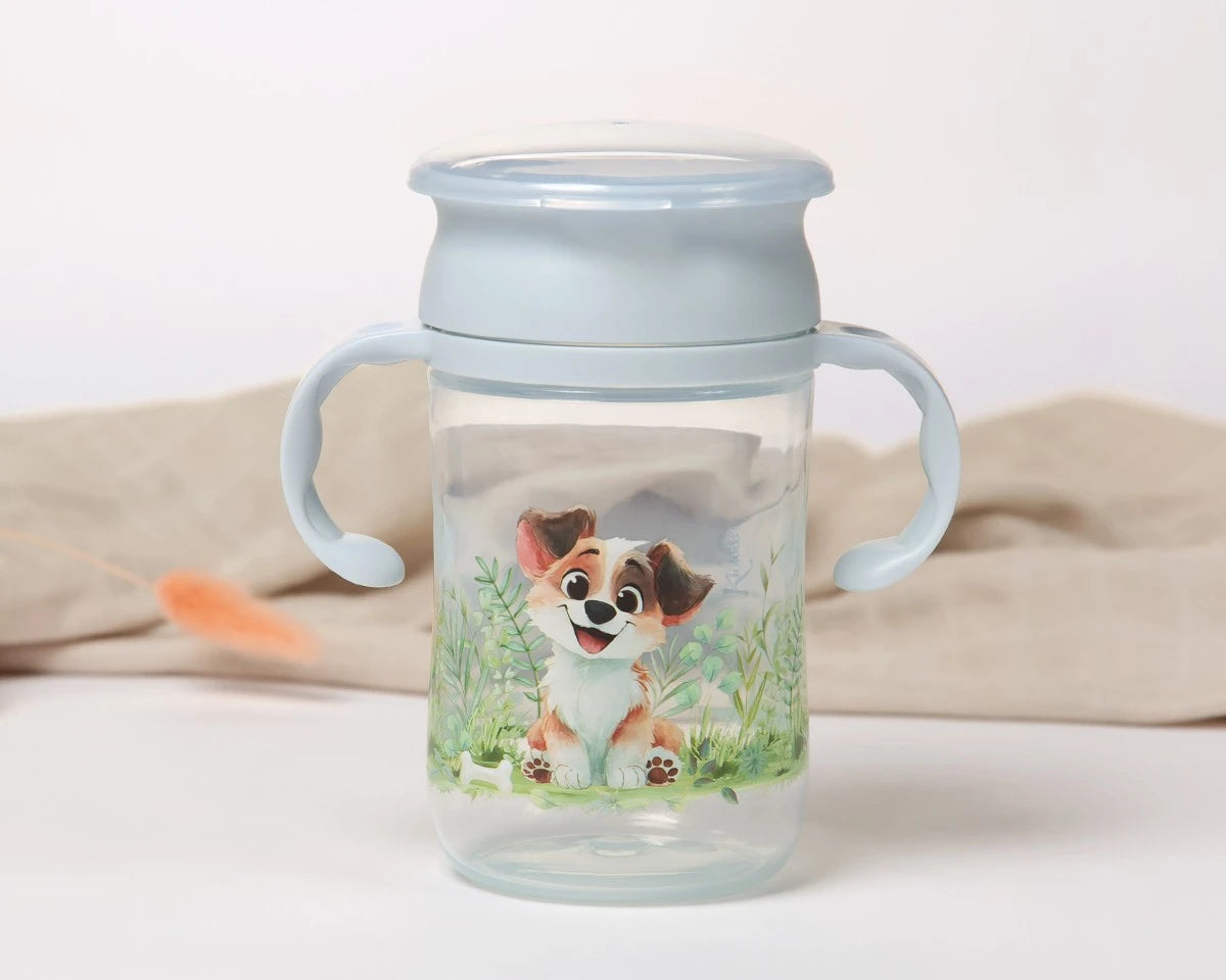 Taza de aprendizaje step 3 con asas azul 330ml de Kiokids