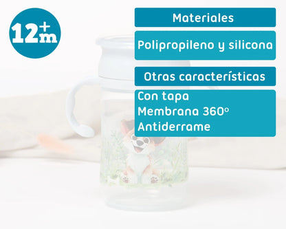 Taza de aprendizaje step 3 con asas azul 330ml de Kiokids