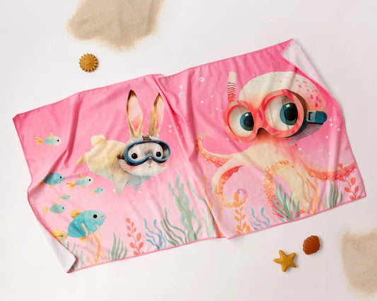 Toalla de playa microfibra Animalitos rosa de Kiokids