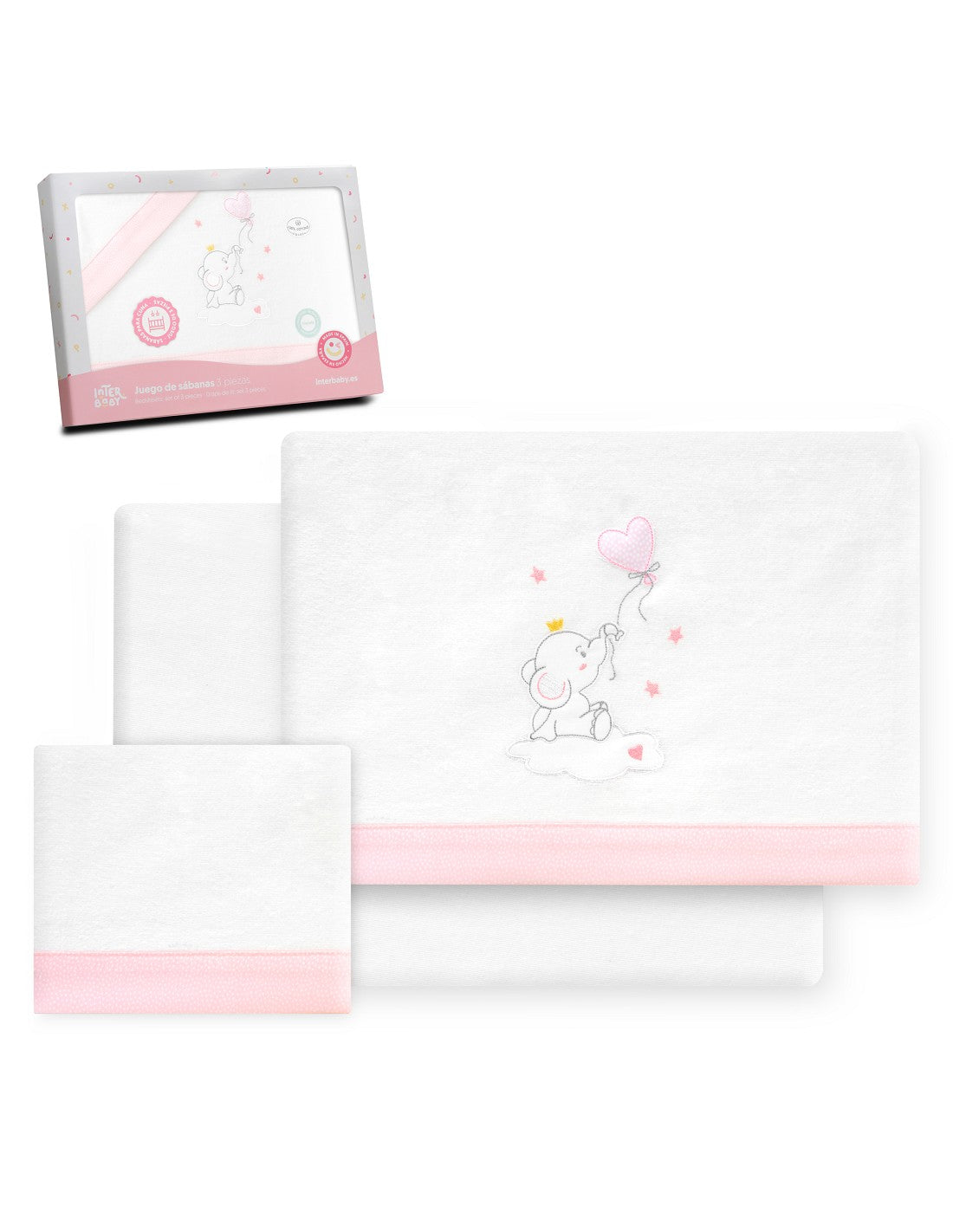 Tríptico Minicuna Franela Elefante Globo Corazon de Interbaby