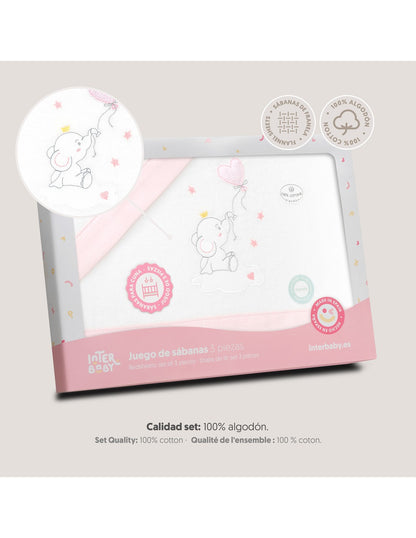 Tríptico Minicuna Franela Elefante Globo Corazon de Interbaby