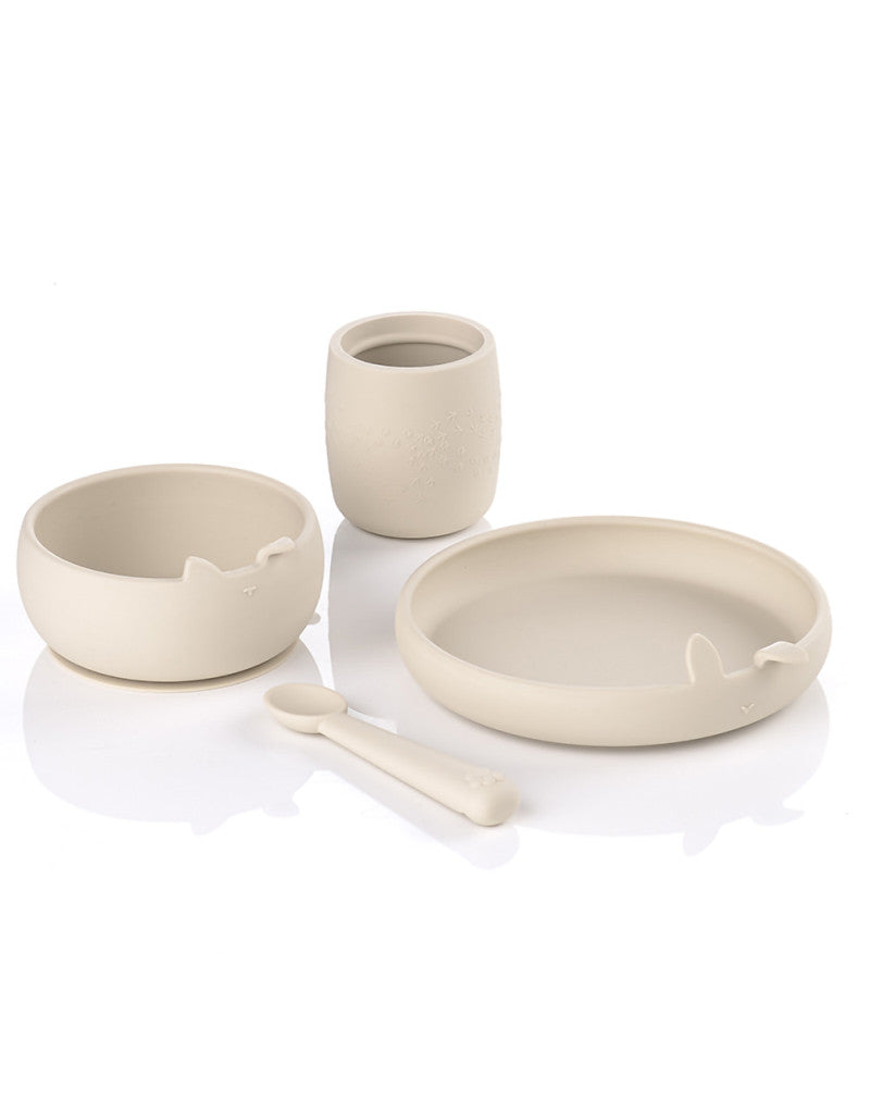 Vajilla 4 piezas Conejito Dinner Set de silicona con ventosa de Jané
