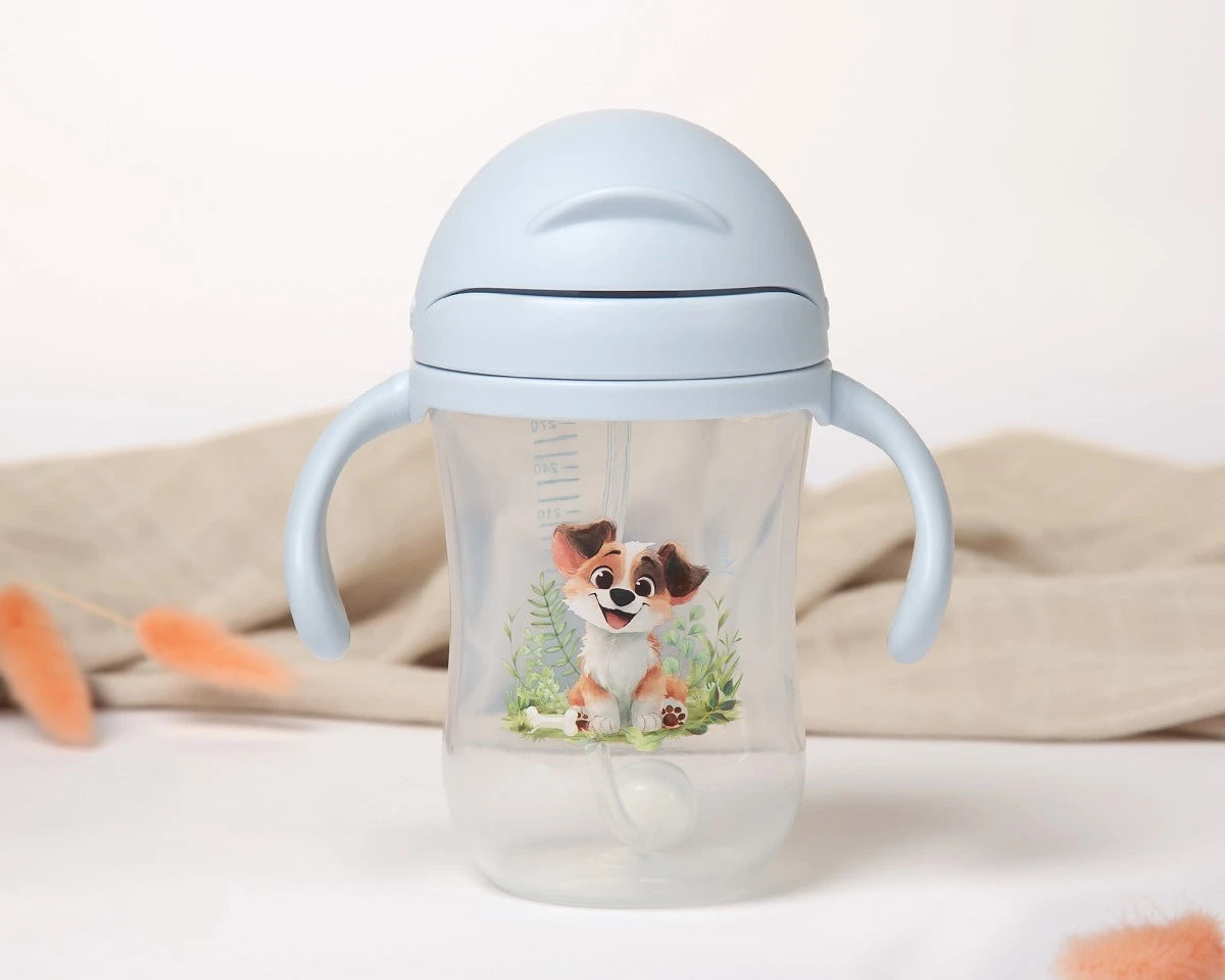 Vaso de aprendizaje azul con pajita y contrapeso 300ml