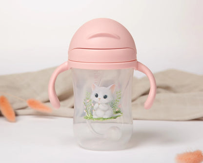 Vaso de aprendizaje rosa con pajita y contrapeso rosa 300ml de Kiokids