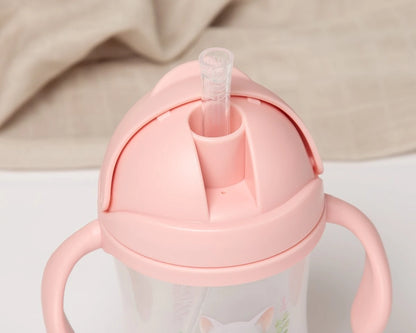 Vaso de aprendizaje rosa con pajita y contrapeso rosa 300ml de Kiokids