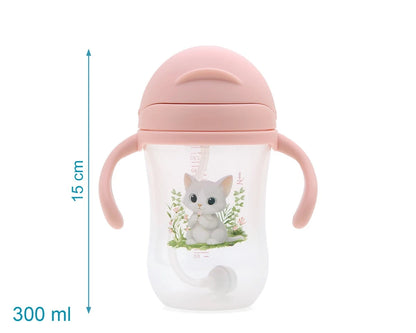 Vaso de aprendizaje rosa con pajita y contrapeso rosa 300ml de Kiokids