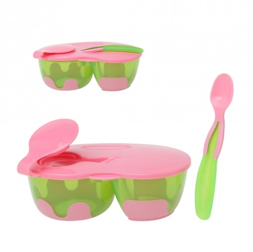 Tigela Dupla Kiokids Com Colher