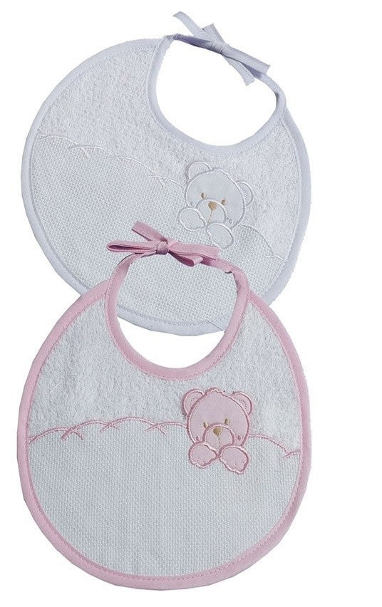 Babero bebé rizo  2 und osito rosa/blanco de Gamberrtios