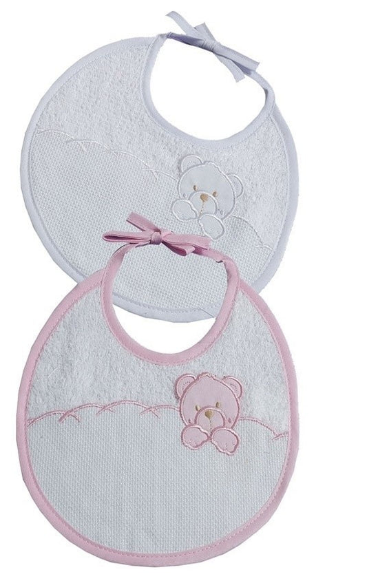 Babero bebé rizo  2 und osito rosa/blanco de Gamberrtios