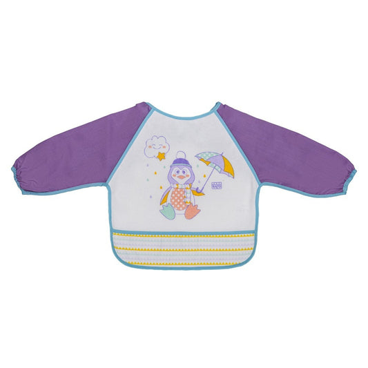 Babero manga larga Pinguino morado de Saro