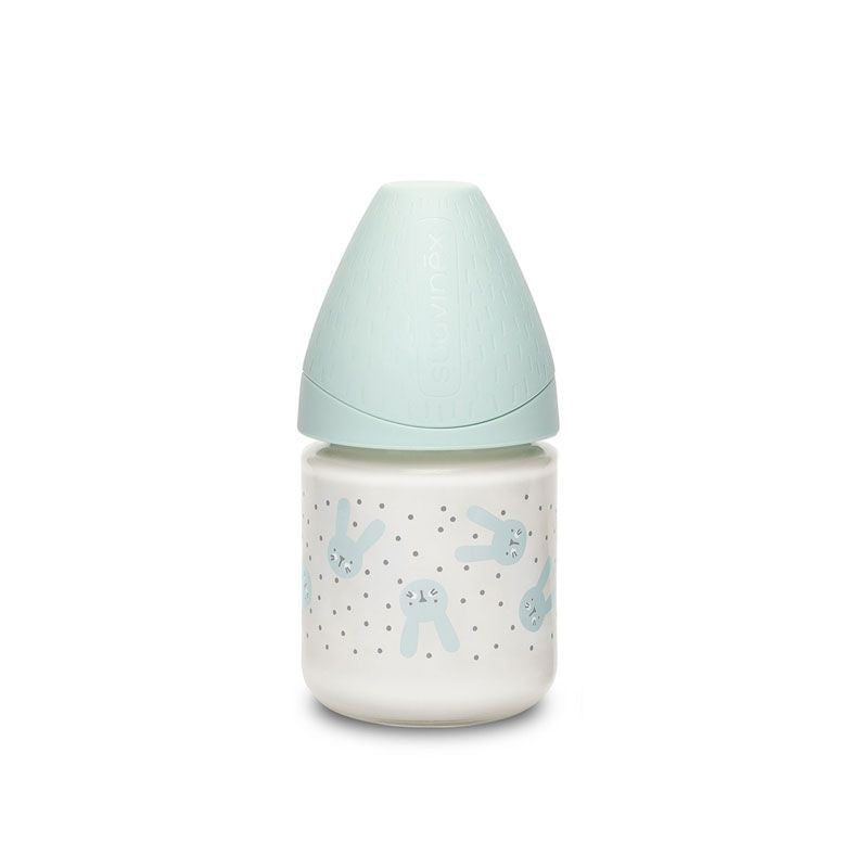 Biberón cristal tetina silicona 0M 120ml Conejo verde de Suavinex