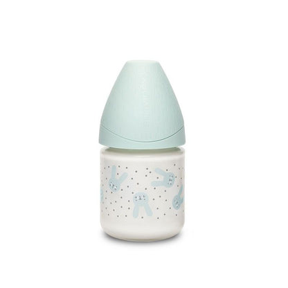 Biberón cristal tetina silicona 0M 120ml Conejo verde de Suavinex