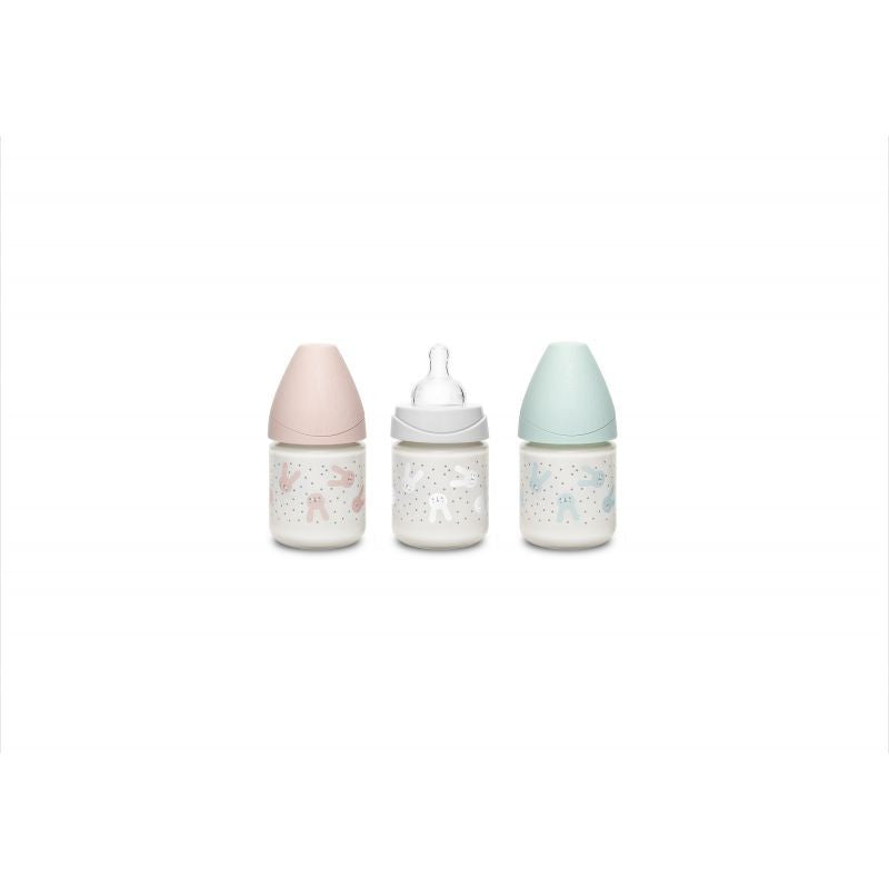 Biberón cristal tetina silicona 0M 120ml Conejo verde de Suavinex