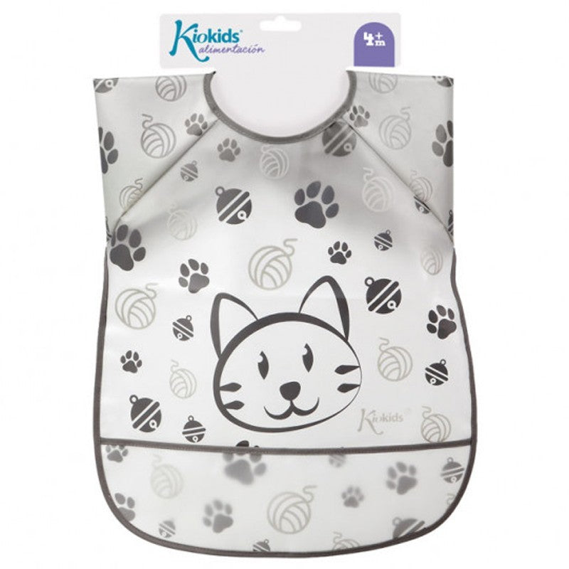 Babero Con Mangas Gatito Gris de Kiokids