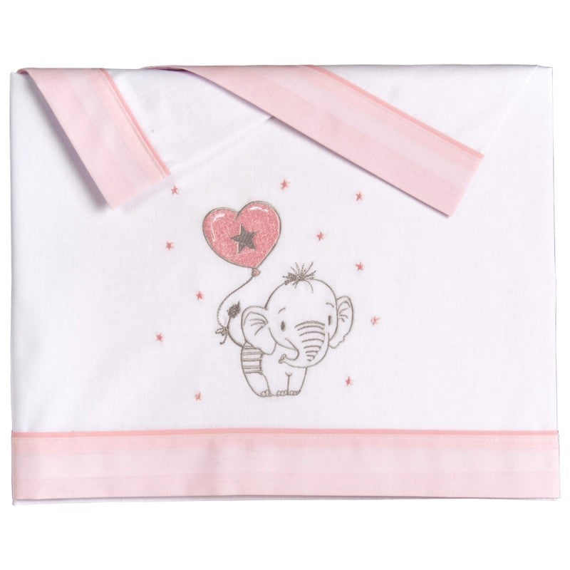 JUEGO SÁBANAS MINICUNA FRANELA ELEFANTINO ROSA 50X80 Pekebaby