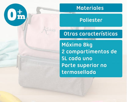 Kiokids Bolso Térmico Nevera Para Merienda 2 Compartimentos