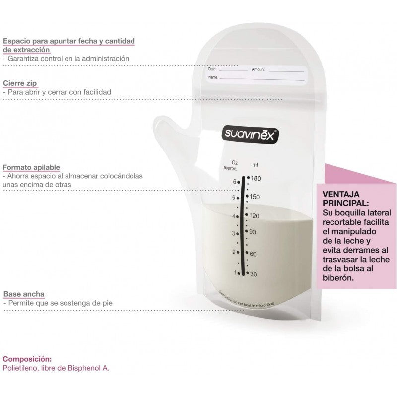 Bolsas para almacenamiento de leche materna 25 uds 180 ml de suavinex