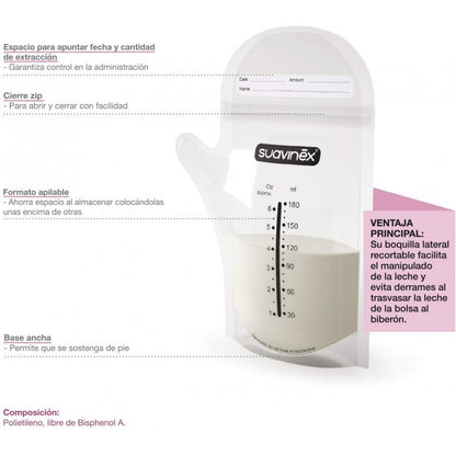 Bolsas para almacenamiento de leche materna 25 uds 180 ml de suavinex