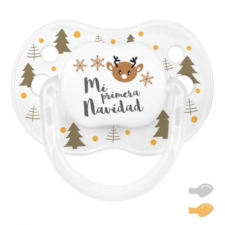 Chupete New Classic Deco Navidad Blanco Árboles Dorado, Mi primera Navidad 0-6m Mi Pipo