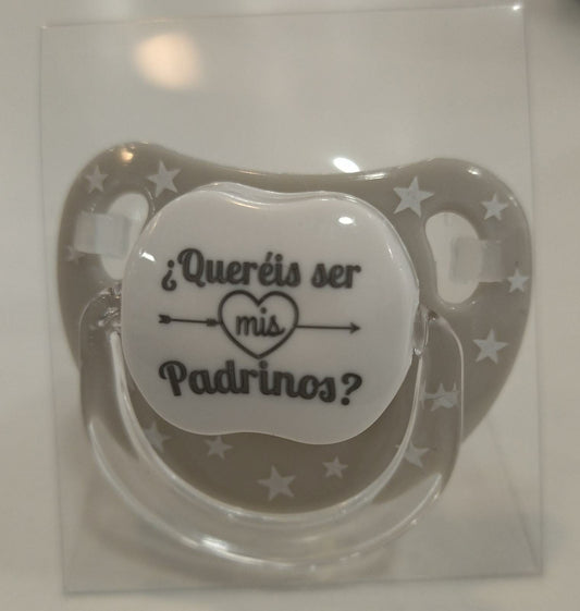 Chupete "¿Queréis ser mis padrinos?" Estrellas 0-6m de Mi pipo