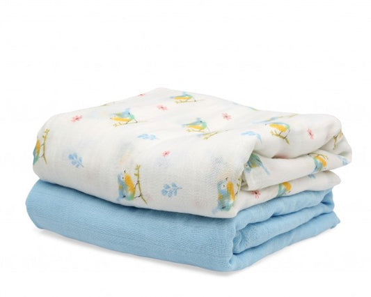 Set 2 muselinas Pájaros azul bamboo de Kiokids