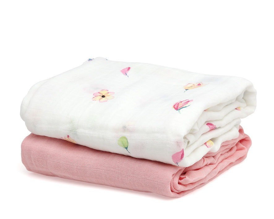 Set 2 Muselinas Flores Bambú de Kiokids