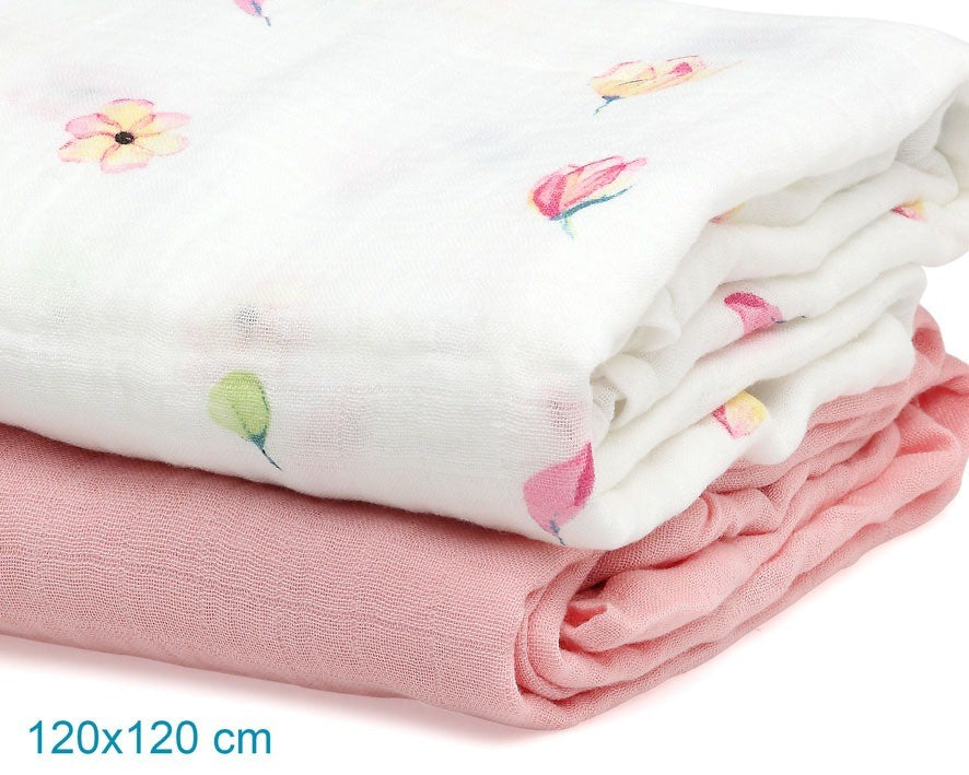 Set 2 Muselinas Flores Bambú de Kiokids