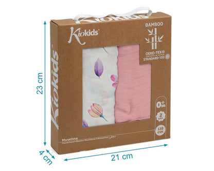 Set 2 Muselinas Flores Bambú de Kiokids