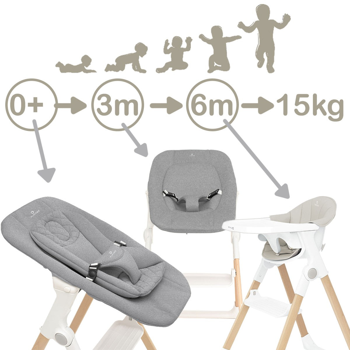 Olmitos – Trona bebe Evolutiva de Madera con Hamaca 2 piezas y reductor – Ajustable y Plegable con Arnés seguridad