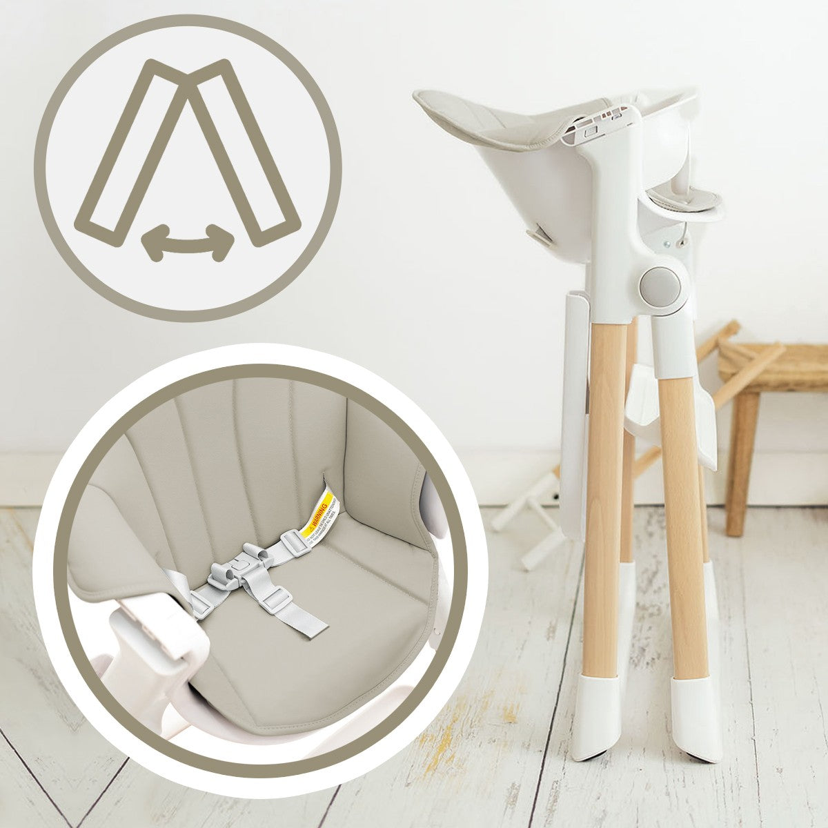 Olmitos – Trona bebe Evolutiva de Madera con Hamaca 2 piezas y reductor – Ajustable y Plegable con Arnés seguridad